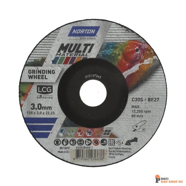 nortonschleifmittel/NORTON_schleifmittel_66252846611 Grinding wheel Angle Grinder Norton MULTI PURPOSE-Concrete + GP + Hard materials-125x3x22.23_196732